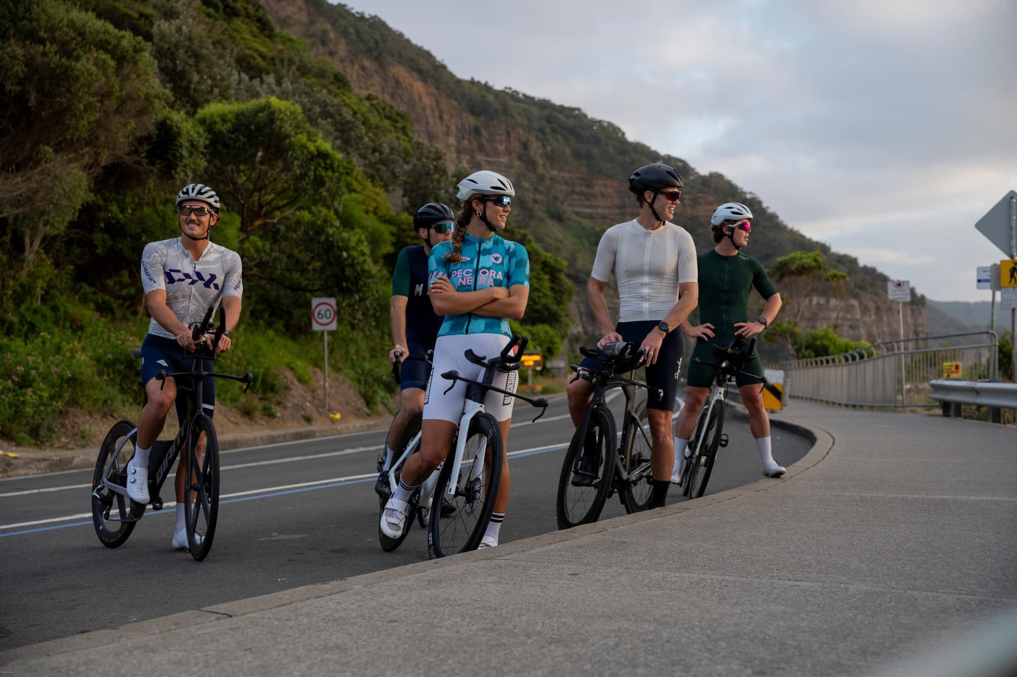 Cyclists on a coastal road